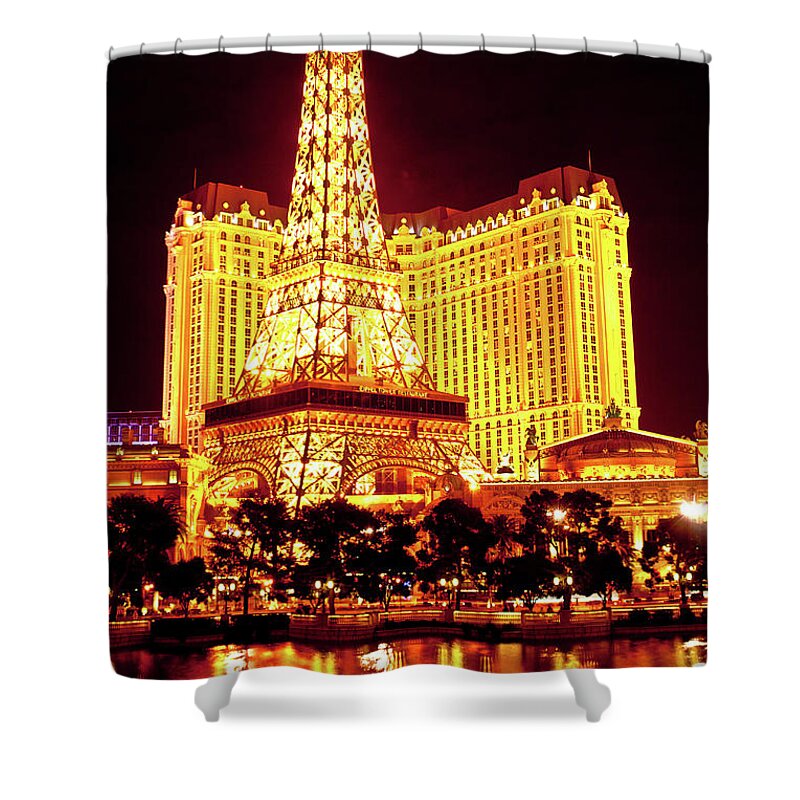 Paris Casino Shower Curtain featuring the photograph Paris Casino at Night by Rich S