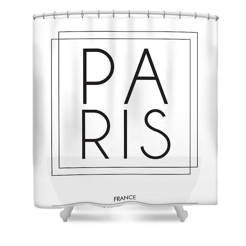 Paris Shower Curtain featuring the mixed media Paris, France - City Name Typography - Minimalist City Posters #1 by Studio Grafiikka