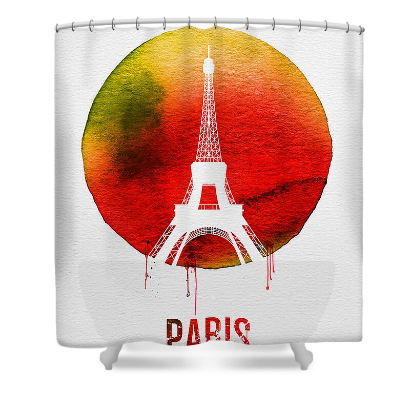 Paris Shower Curtain featuring the digital art Paris Landmark Red by Naxart Studio