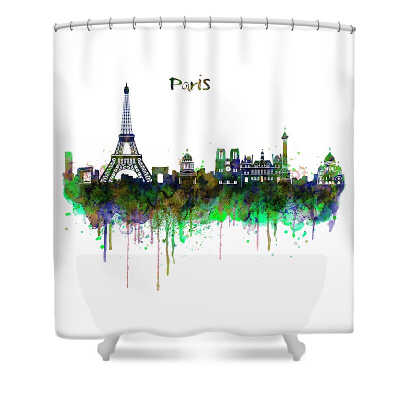 Paris Shower Curtain featuring the painting Paris Skyline watercolor by Marian Voicu