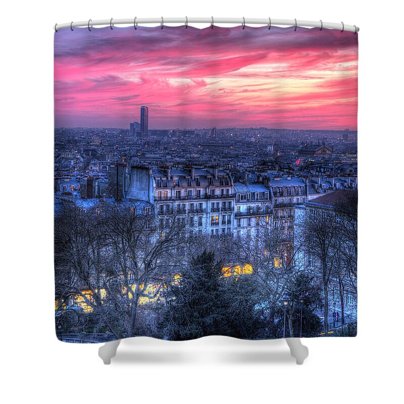 Paris Shower Curtain featuring the photograph Paris Sunset by Shawn Everhart