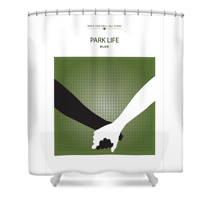 Rock And Roll All Stars Poster Shower Curtain featuring the digital art Park Life -- Blur by David Davies