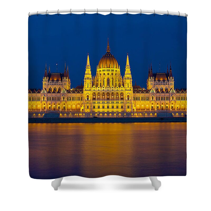 Budapest Shower Curtain featuring the photograph Parliament on the Danube by Peter Kennett