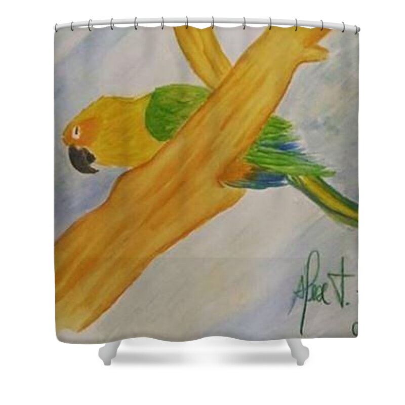Watercolor Parrot Shower Curtain featuring the painting Parrot by Alexandre Veloso