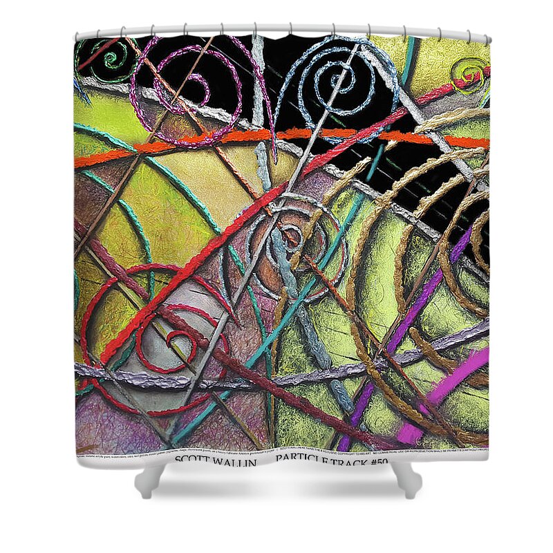 Abstract Shower Curtain featuring the painting Particle Track Fifty by Scott Wallin