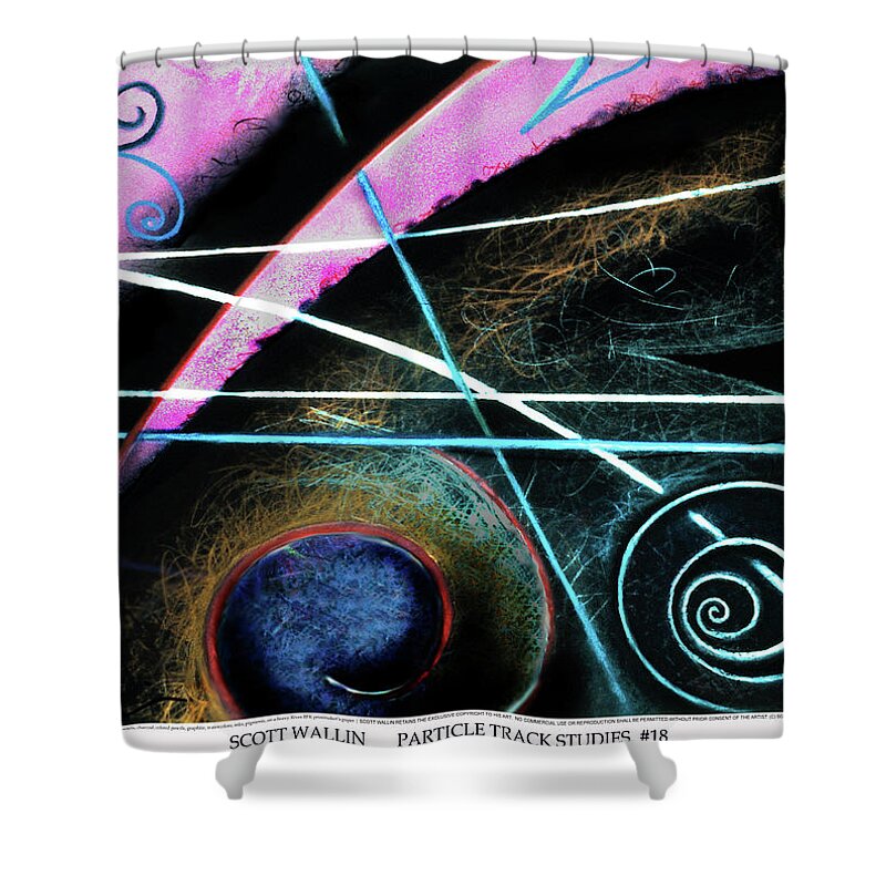 A Bright Shower Curtain featuring the painting Particle Track Study Eighteen by Scott Wallin