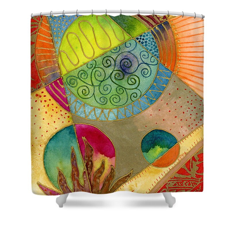 Abstract Shower Curtain featuring the painting Particles by Amy Kirkpatrick