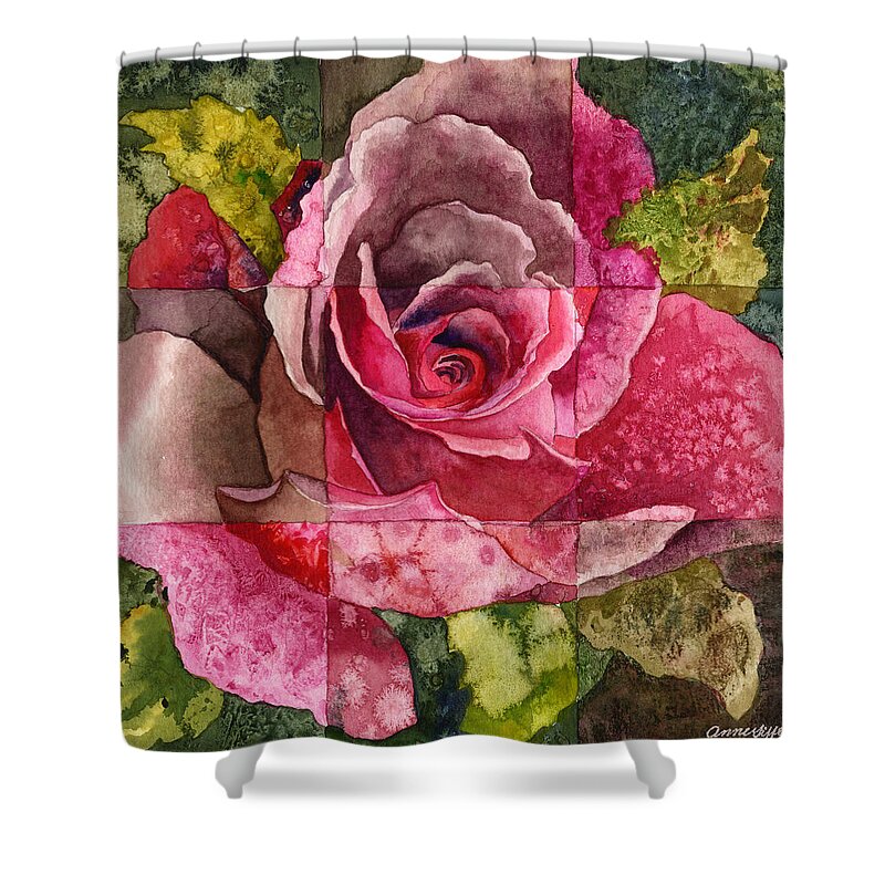 Red Rose Painting Shower Curtain featuring the painting Partitioned Rose III by Anne Gifford