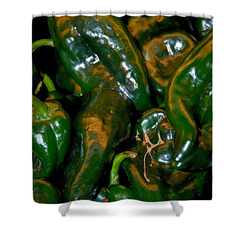 Pasilla Chiles Shower Curtain featuring the photograph Pasilla Chiles by Robert Meyers-Lussier