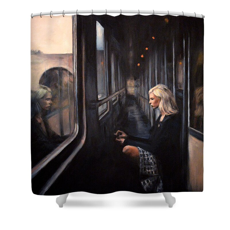 Train Shower Curtain featuring the painting Passagio by Escha Van den bogerd