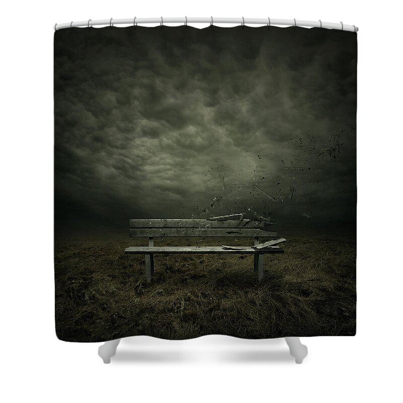 Bench Shower Curtain featuring the digital art Passing by Zoltan Toth