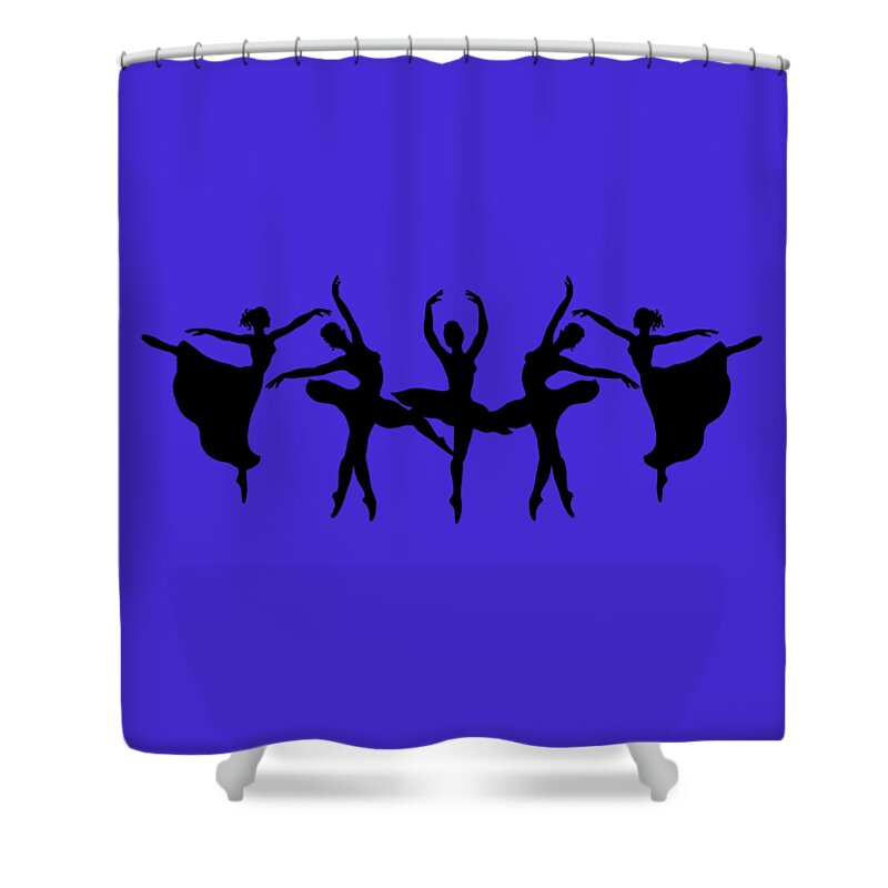 Blue Shower Curtain featuring the painting Passionate Dance Ballerina Silhouettes by Irina Sztukowski