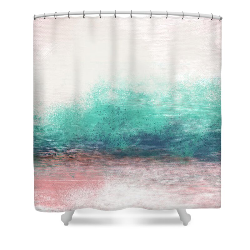 Abstract Shower Curtain featuring the painting Pastel Coastal Escape- Art by Linda Woods by Linda Woods