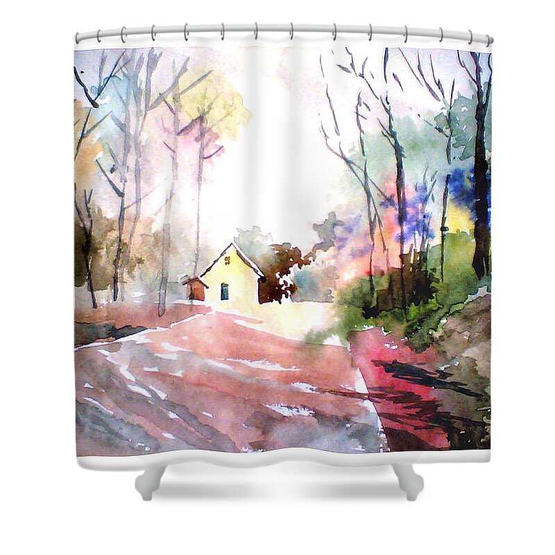 Nature Shower Curtain featuring the painting Path in colors by Anil Nene