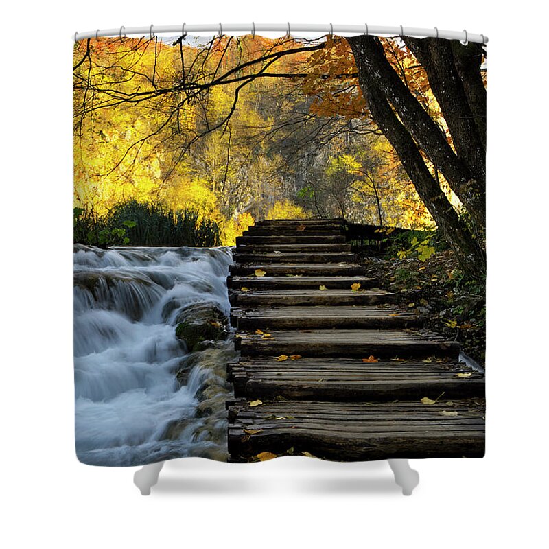 Plitvice Shower Curtain featuring the photograph Path in Plitvice by Ivan Slosar