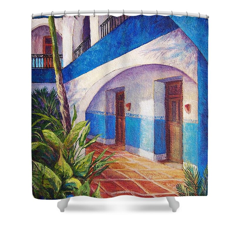 Interior View Shower Curtain featuring the painting Patio in Merida by Candy Mayer