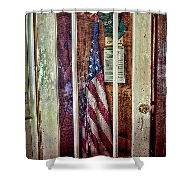 Cabin Shower Curtain featuring the photograph Patriot On Call by Ron Weathers
