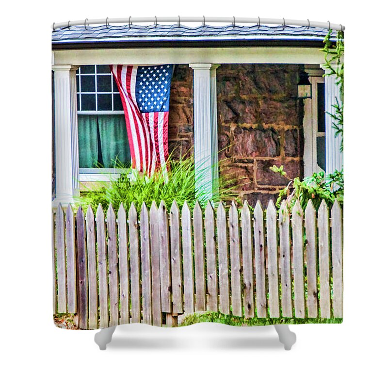 Stone Shower Curtain featuring the photograph Patriots Porch by Cathy Kovarik