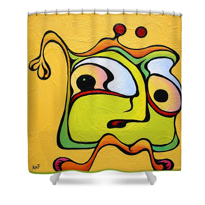 Yellow Shower Curtain featuring the painting Paul My Finger by Amy Ferrari