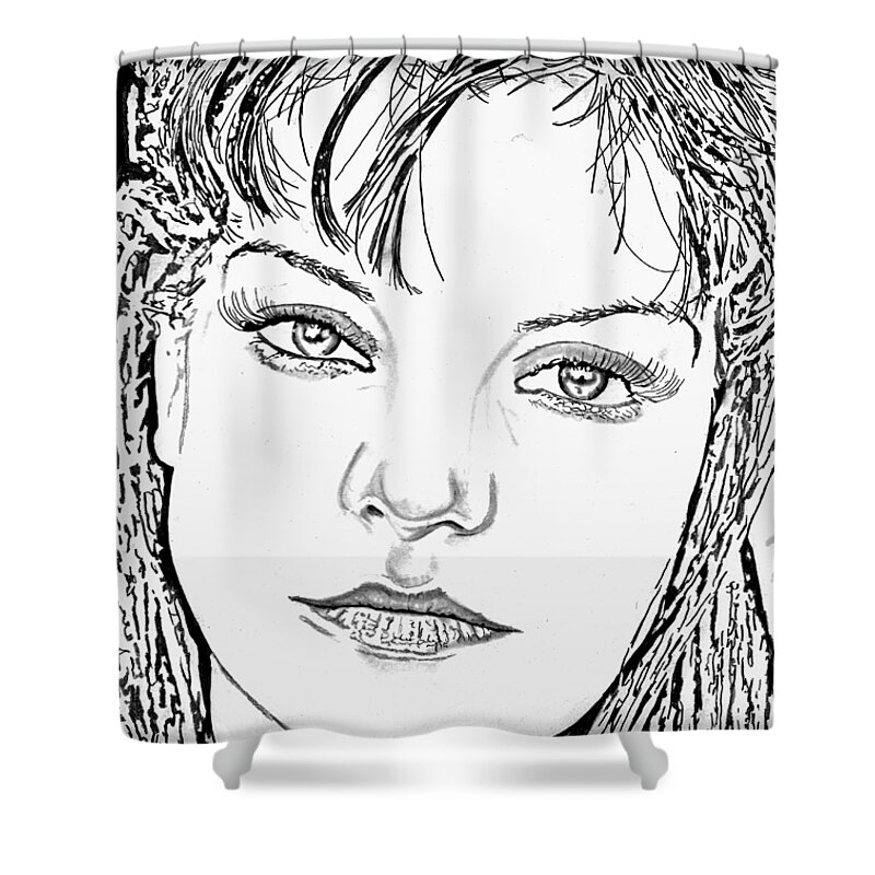 Pauley Shower Curtain featuring the drawing Pauley Perrette by Bill Richards