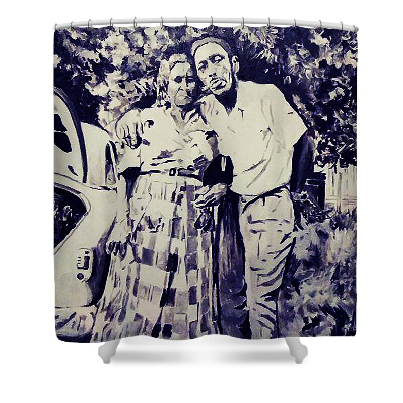 Douglas Davis Sr. And Maggie Davis Shower Curtain featuring the painting Paw Paw and Gm Maggie by Femme Blaicasso