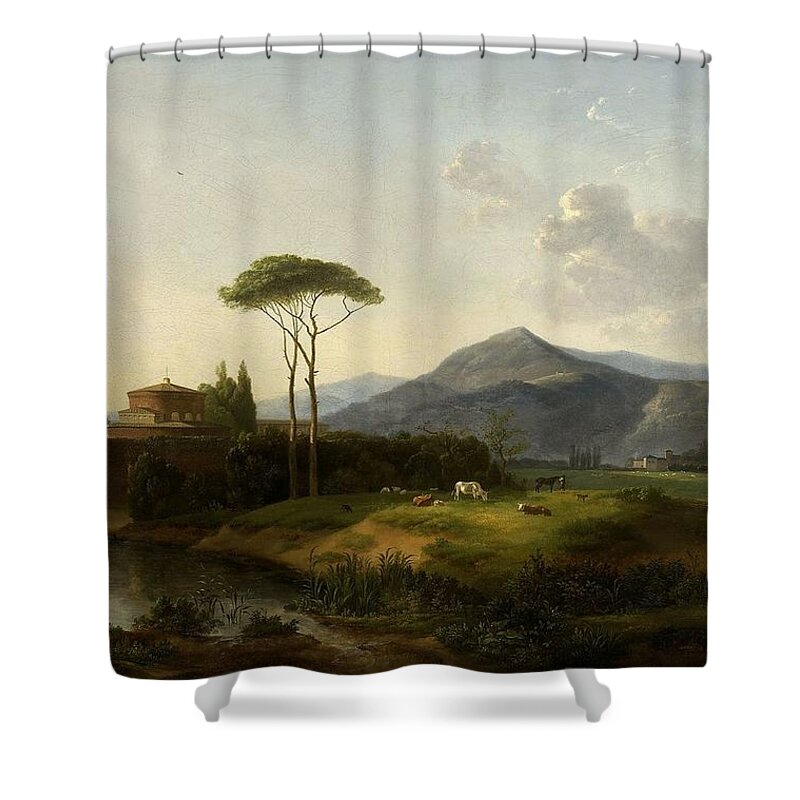 Simon Denis(1755 - 1813) Paysage Avec Les Collines D'alban Et Le Monte Cavo Shower Curtain featuring the painting Paysage avec les collines by MotionAge Designs
