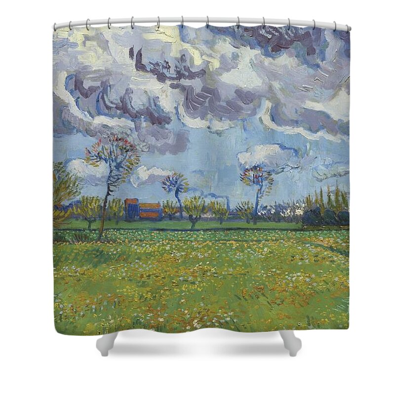 Vincent Van Gogh 1853 - 1890 Paysage Sous Un Ciel Mouvement. Frica Shower Curtain featuring the painting Paysage Sous Un Ciel Mouvemente by MotionAge Designs
