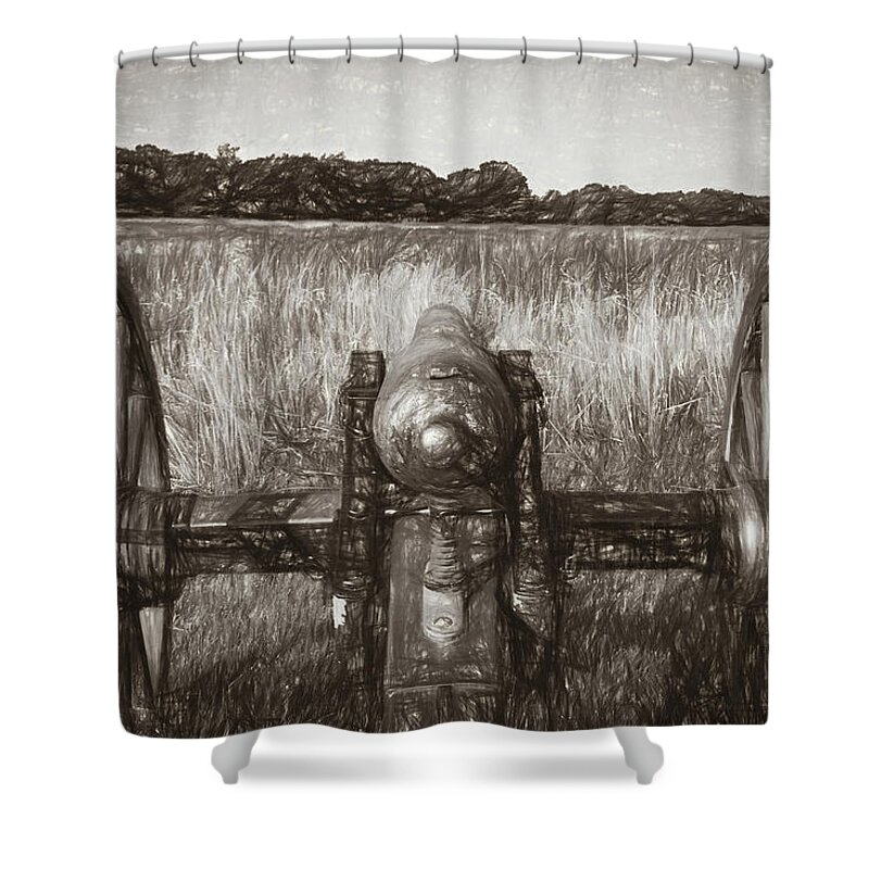 Battlefield Shower Curtain featuring the photograph Pea Ridge Sketch 3 Sepia by James Barber