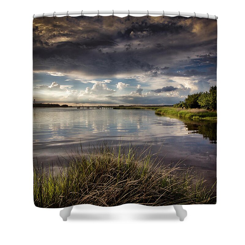 Cape Fear Sunset Print Shower Curtain featuring the digital art Peace Along The Cape Fear by Phil Mancuso