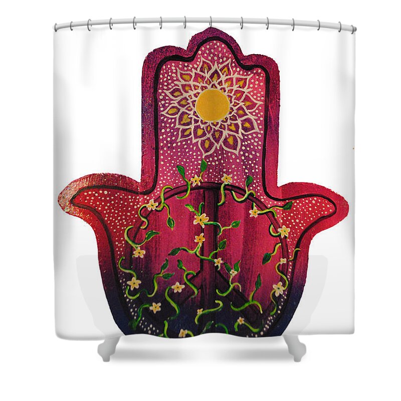 Hamsa Shower Curtain featuring the painting Peace Hamsa by Patricia Arroyo