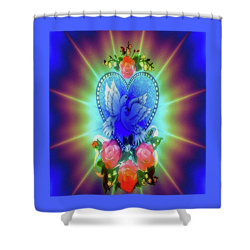 Adult Shower Curtain featuring the digital art Peace light and love by Mitchell Watrous