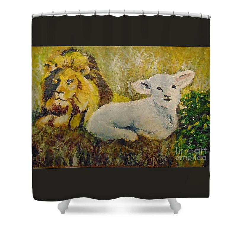 Lion Shower Curtain featuring the painting Peace by Saundra Johnson