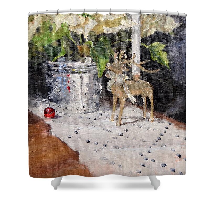 Christmas Shower Curtain featuring the painting Peace to All Two by Laura Lee Zanghetti