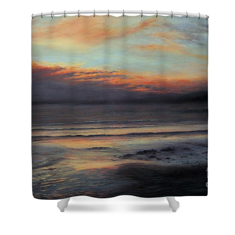 Sunset Painting Shower Curtain featuring the painting Peace by Valerie Travers