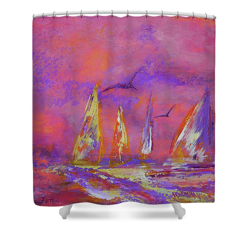 Art Shower Curtain featuring the painting Peaceful morning sailboats 12-2-16 by Julianne Felton