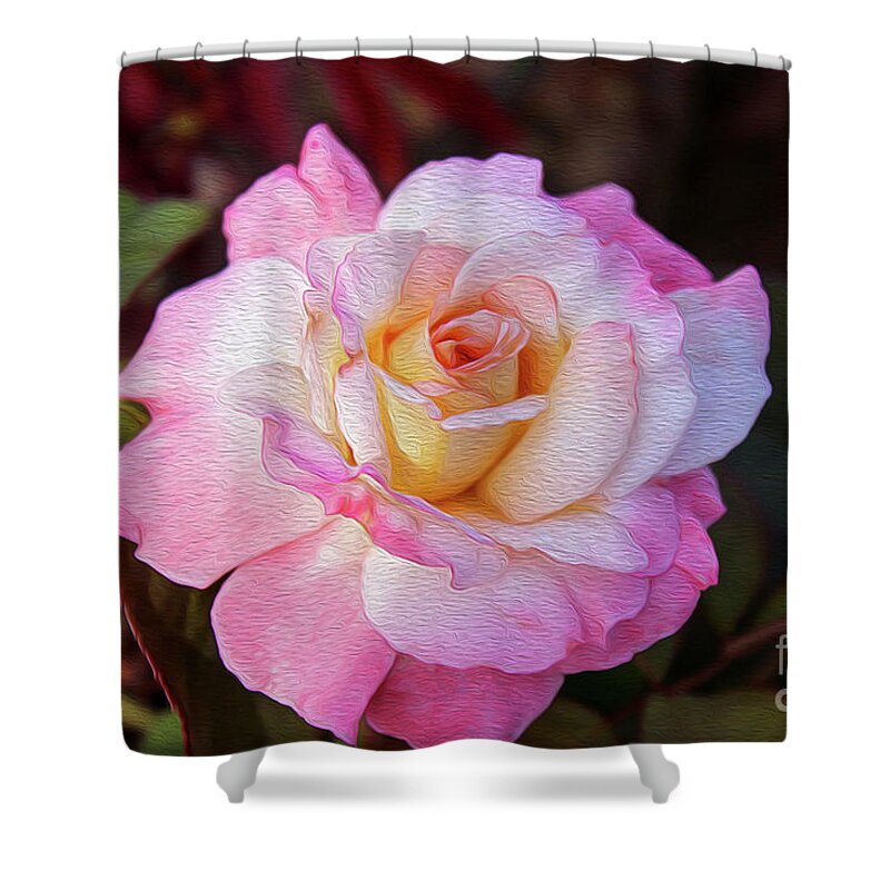 Rose Shower Curtain featuring the digital art Peach and White Rose by DB Hayes