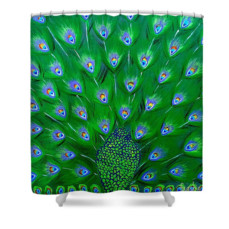 Peacock Shower Curtain featuring the painting Peacock feathers by Faashie Sha