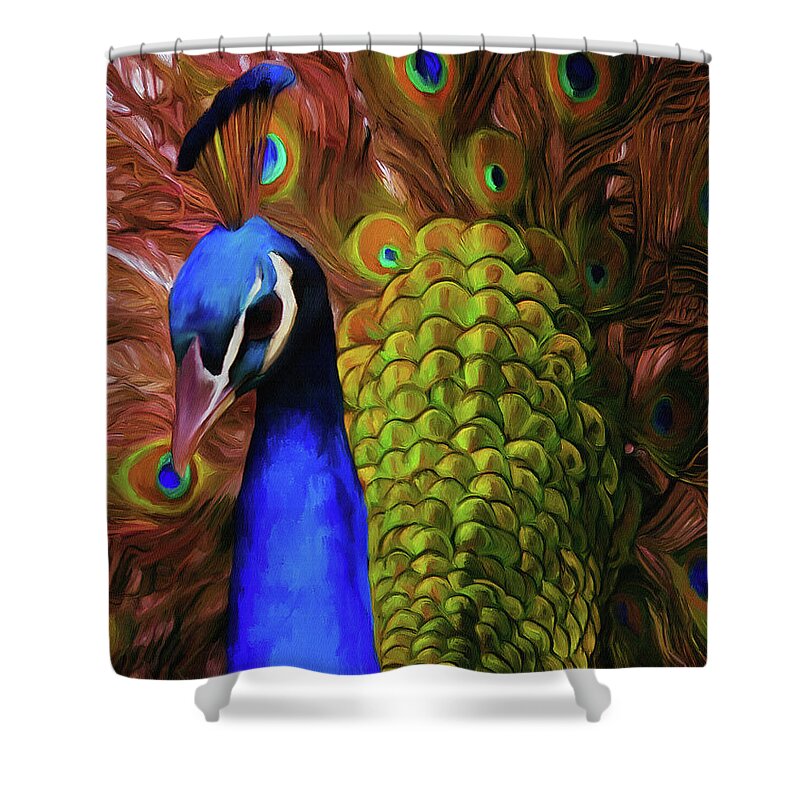 Peacock Feather Shower Curtain featuring the painting Peacock feathers by Gull G