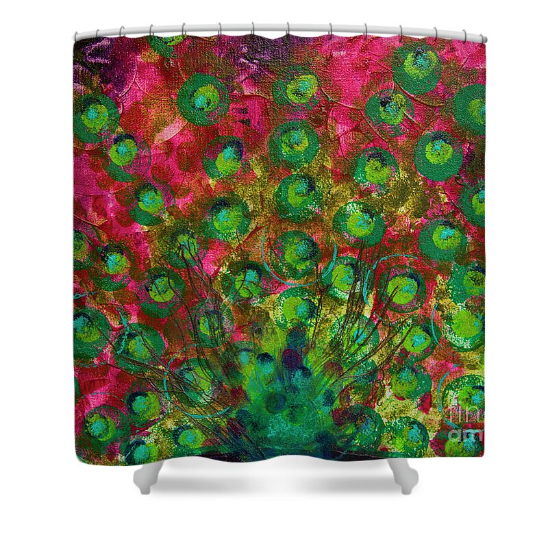 Art Shower Curtain featuring the painting Peacock Impressions by Jeanette French