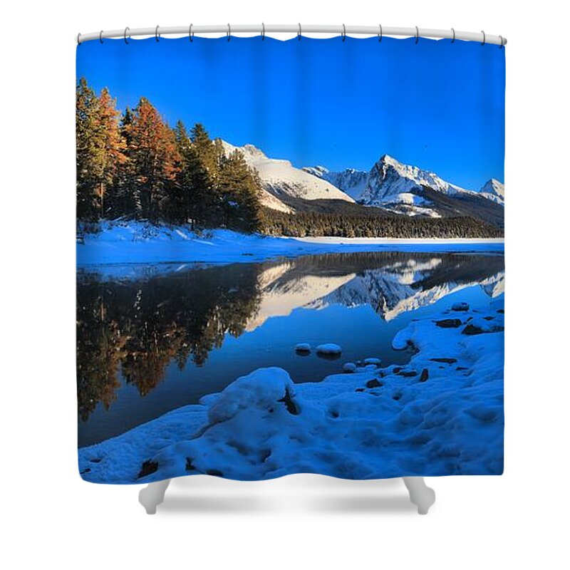 Maligne Lake Shower Curtain featuring the photograph Peaks Along Maligne by Adam Jewell