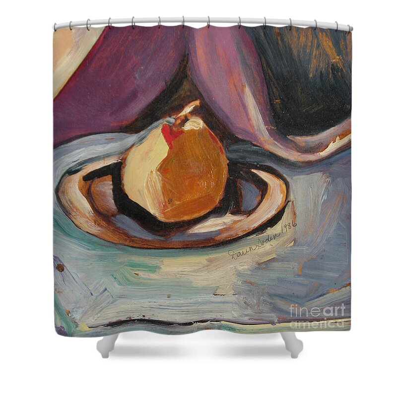 Oil Painting Shower Curtain featuring the painting Pear by Daun Soden-Greene
