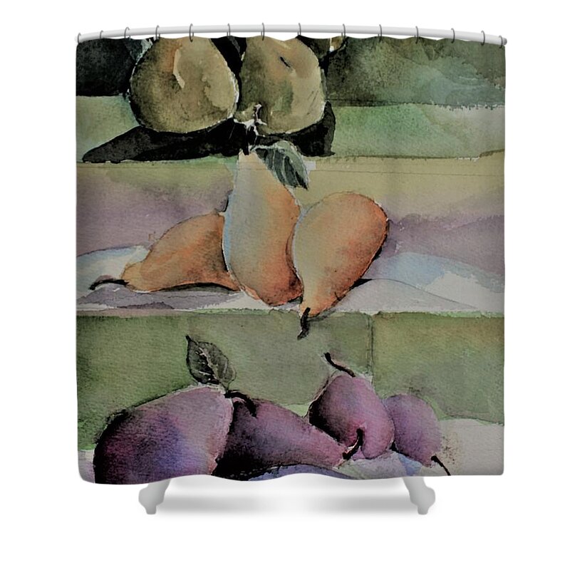 Pears Shower Curtain featuring the painting Pear Pyramid by Mindy Newman