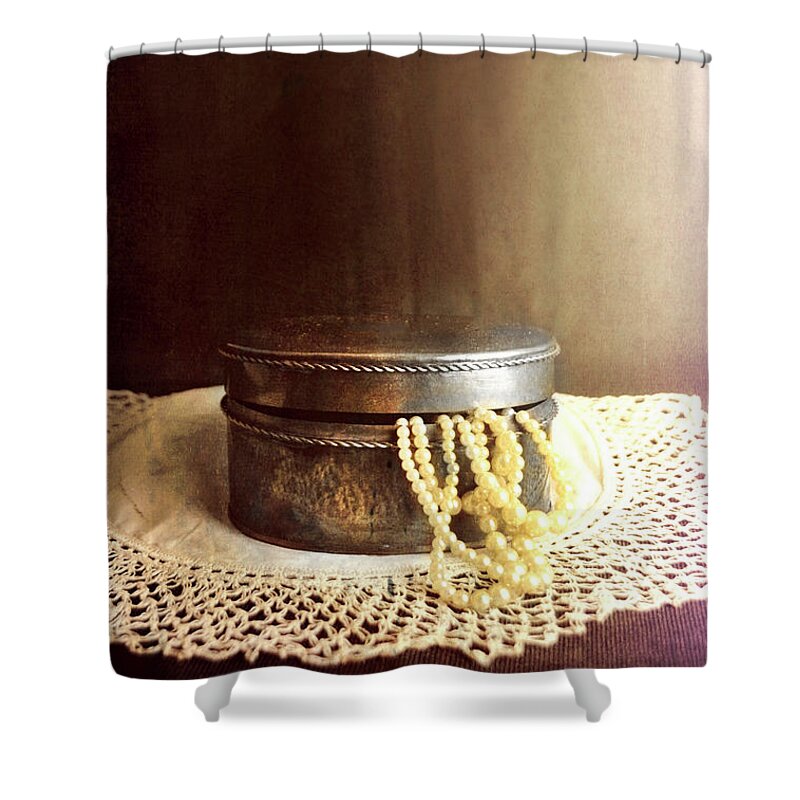 Jewelry Shower Curtain featuring the photograph Pearls in Box by Jill Battaglia