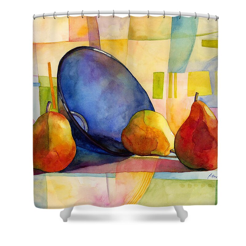 Pear Shower Curtain featuring the painting Pears and Blue Bowl by Hailey E Herrera
