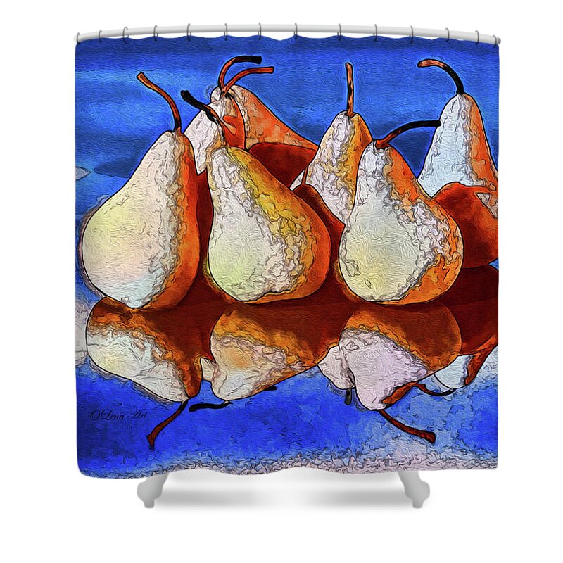 Pears Shower Curtain featuring the digital art 7 Golden Pears by OLena Art by Lena Owens - Vibrant DESIGN