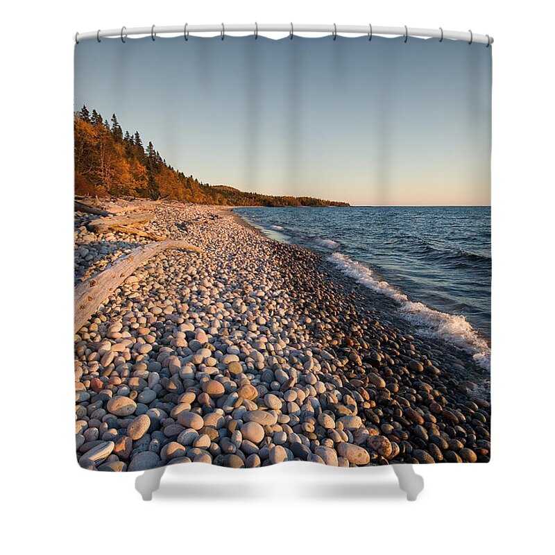 Lake Superior Shower Curtain featuring the photograph Pebble Beach Autumn  by Doug Gibbons