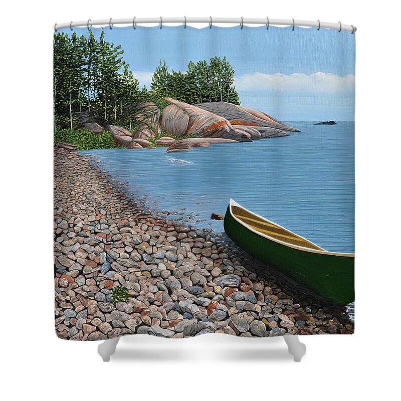 Canoe Shower Curtain featuring the painting Pebble Beach by Kenneth M Kirsch