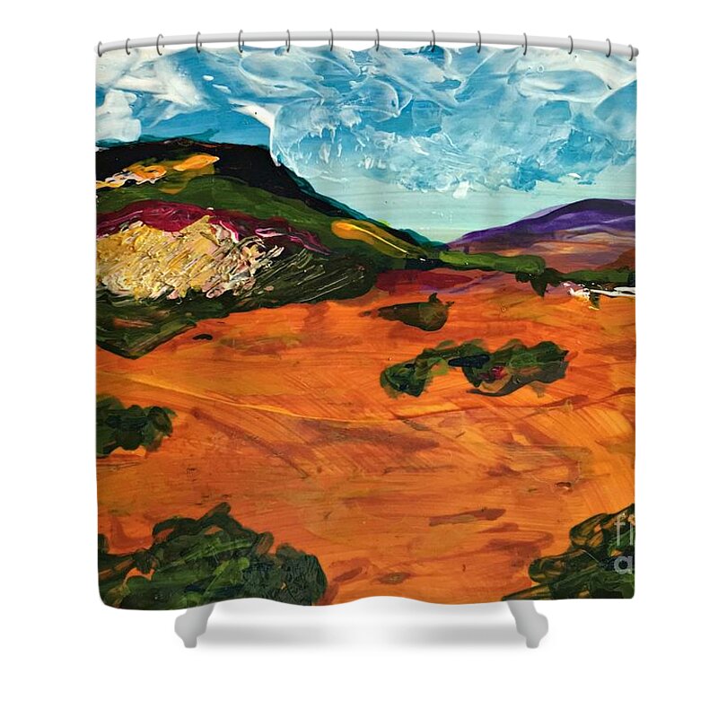 Pedernal Shower Curtain featuring the painting Pedernal by Mary Mirabal