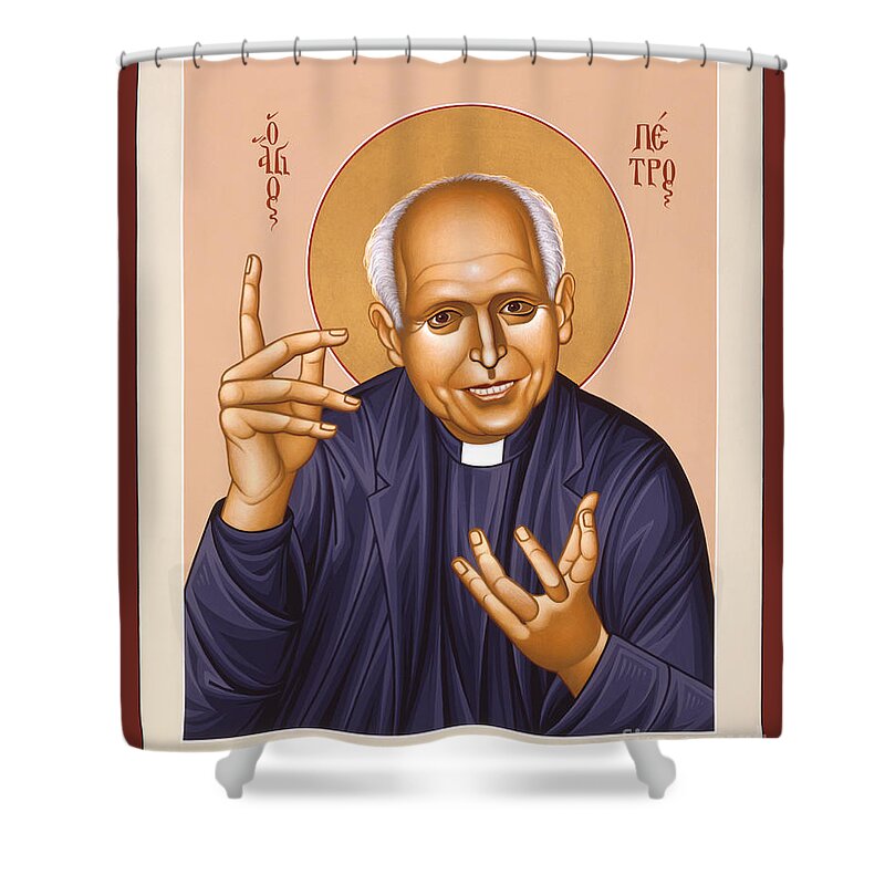 Pedro Arrupe Shower Curtain featuring the painting Pedro Arrupe, SJ - RLPDA by Br Robert Lentz OFM