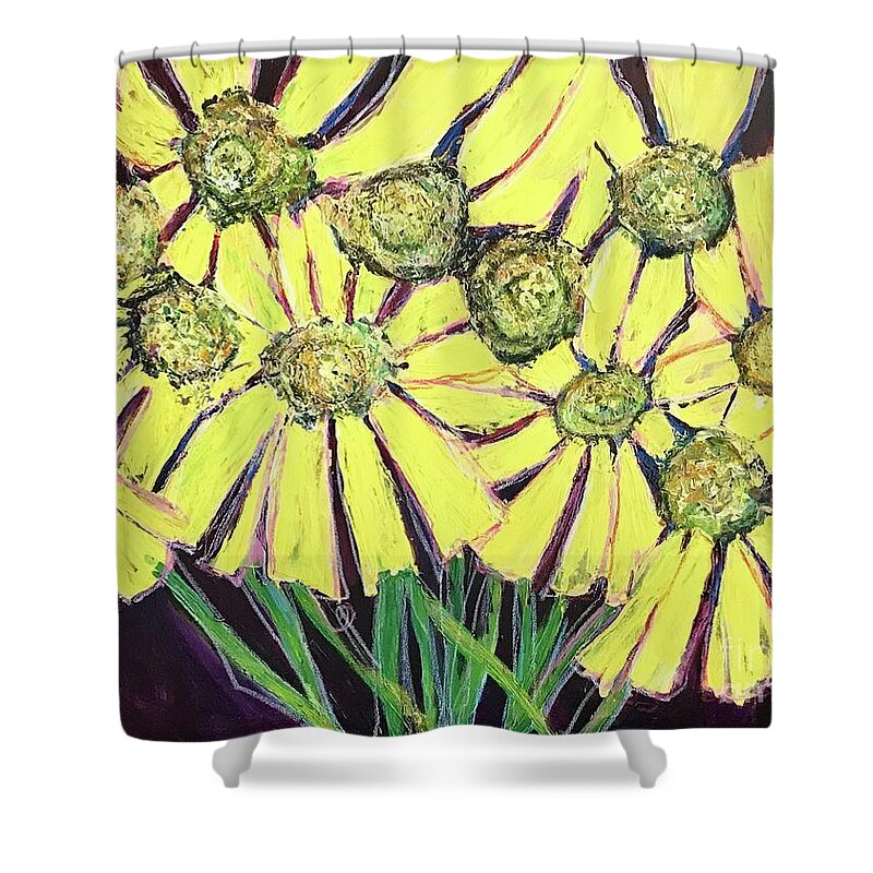 Floral Shower Curtain featuring the painting Peepers Peepers by Sherry Harradence